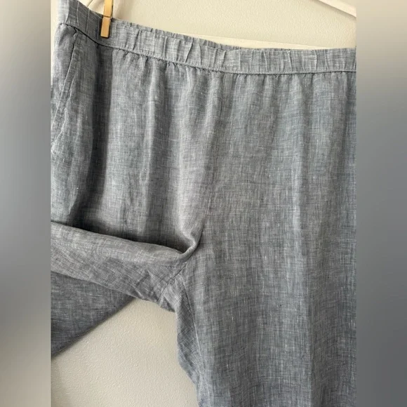 Eileen Fisher Organic Linen Pull On Ankle Pants in Blue Chambray - Picture 5 of 8